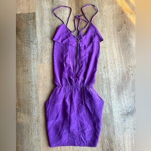 Karina Grimaldi Silk Purple Mini Dress Small 100% Silk Halter Zip Front Made USA